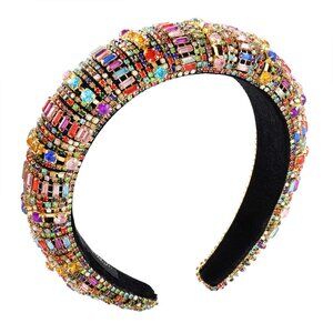 Beaded Multicolor Rainbow Rhinestone Cz Padded Hair Headband 6.5*6.5*1.5inch